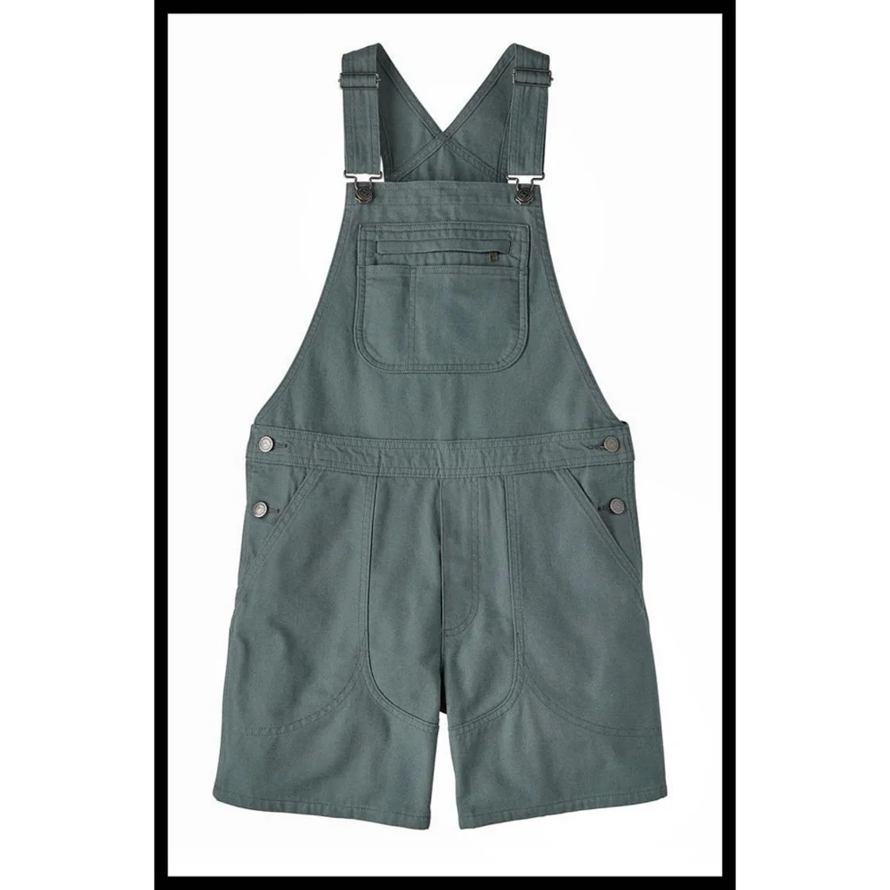 Patagonia Stand Up Bib Utility Shortalls Overalls Organic Cotton Green Gray XS - Picture 1 of 12
